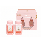 Two pink/peach Mila's Keeper glass breastmilk storage containers for pumping storing and feeding, fits Medela pumps and other leading brands.
