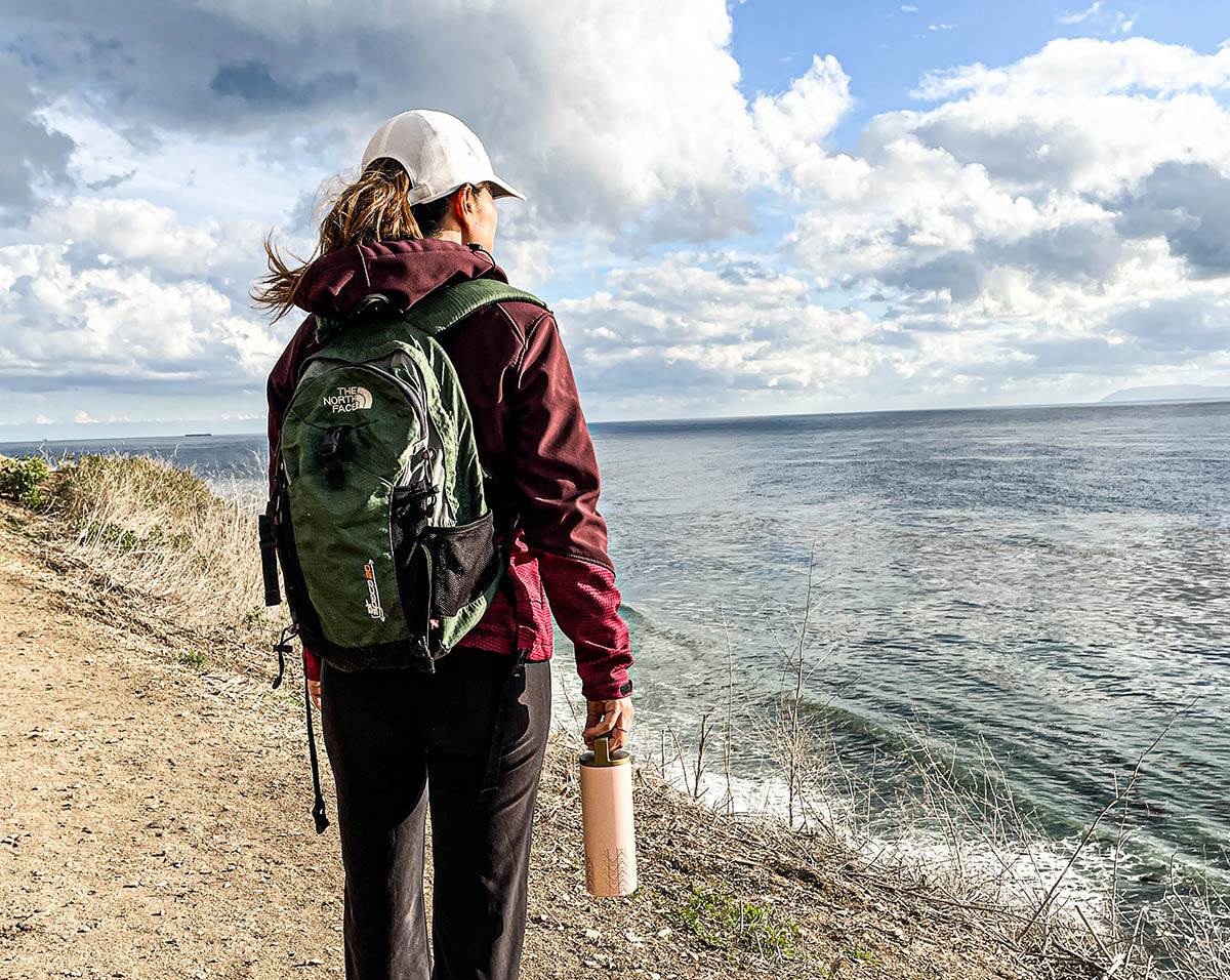 Mila's Keeper Insulated Breast Milk Cooler on Hike with Girl on California Coastline